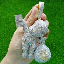 Large Size High Quality Brass CZ stones Cartoon Money Bag pendant Hip hop Necklace Jewellery Bling Iced Out CN044B 2103232419