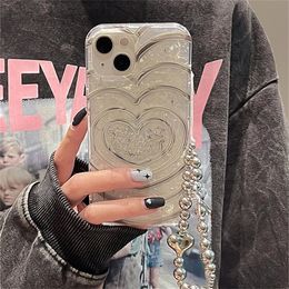 Phone Case Korea Stylish Shell Pattern Stars 3D Love Heart Chain Soft for iPhone 14 Pro Max 15 13 12 11 Cute Shock Cover 231104