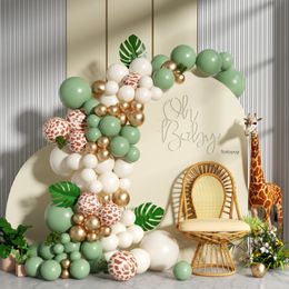 Other Event Party Supplies 116/137pcs Jungle Birthday Giraffe Latex Print Balloon Chain Garland Baby Shower Decor Pink Sage Green Arch 230404