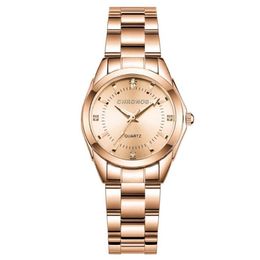 Wristwatches CHRONOS Watches For Women Round Stainless Steel Watch Quartz Rose Gold Bling Ladies Gifts2460