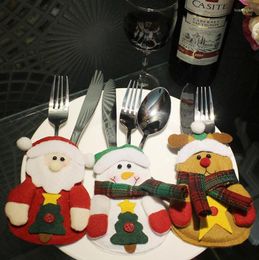 Christmas Decorations 2023 3pcs/Lot Fashionable Merry Xmas Santa Claus Snowman Deer Fork Spoon Covers Dinner Party Table Decor