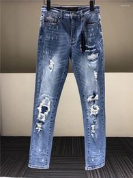 Men's Jeans Vintage Blue 2023 Fashion Ripped Skinny Stretch Denim Pants Autumn Designer Distressed Destroyed Trendy Trousers