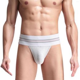 Underpants Men Knitting Stripe Briefs Thong Bikini Large Pouch Underwear Mens Comfortable Open Buttocks Lifting Sports