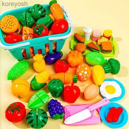 Kitchens Play Food Children play house toys kitchen cut fruit and vegetable set boys and girls play house can cut fruitL231104