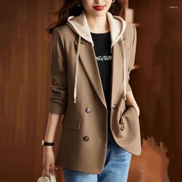 Women's Suits Blazer Coat Spring Autumn 2023 Fashion Korean Long Sleeve Hooded Suit Women Jacket Casual Female Blazers Coats Tops