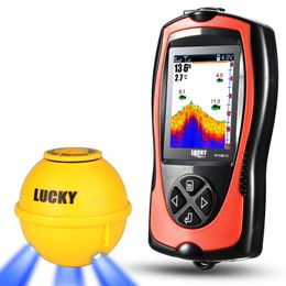 Fish Finder Lucky Sonar Fish Finder FF1108-1CWLA Rechargeable Wireless Sensor 45M Water Depth Echo Sounder Fishing Portable Fish Finder 230403