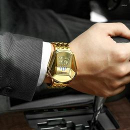 Wristwatches Gold Trend Cool Men Wrist Watch Stainless Steel Technology Fashion Quartz For 2023 Relogio Masculino