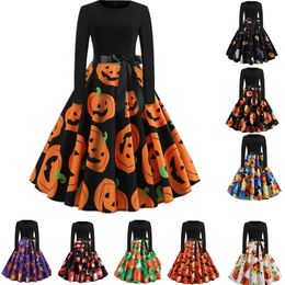 Theme Costume Fancy Pumpkin Halloween Christmas Women's Dress Long Sleeve Princess Holiday Retro 50s 60s Robe 230404