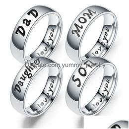 Band Rings I Love You Dad Mom Son Daughter Letter Rings For Women Men Stainless Steel Family Warmth Finger Ring Fashion Jewellery Gift D Dhyw2