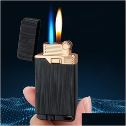 Lighters Windproof Metal Gas Lighter Jet Butane Refillable Flint Torch Two Flames Cigarettes Lighters Smoking Accessories Gadgets For Dhjbd