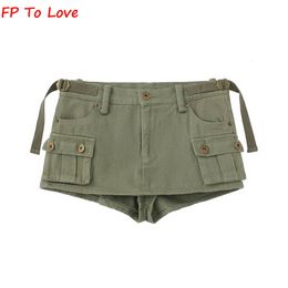 Skirts Y2K Armygreen Pocket Shorts Mini Sexy High Street Black Stylish Button Chic Bottom Woman PB ZA Female 230404