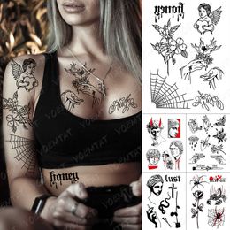 5 PC Temporary Tattoos Waterproof Temporary Tattoo Sticker Spider Web Cupid Angel Jesus Old School Flash Tatto Women Gun Rose Body Art Fake Tattoos Men Z0403