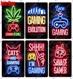 Vintage Gamer Quotes Neow Light Metal Tin Sign Gaming Time Plates Gaming Zone Decor for Playroom Living Room Art Poster3639559