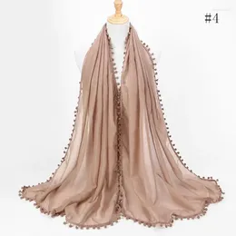 Scarves 652F 180x80cm Women Solid Color Cotton Linen Large Scarf Ball Tassels For Head