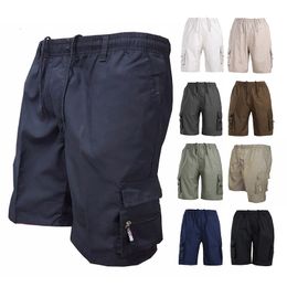 Men's Shorts Men's Shorts Summer Casual Shorts Bermuda Fashion Men's Solid Colour Multi Pocket Drawstring Elastic Waist Cargo Shorts 230404