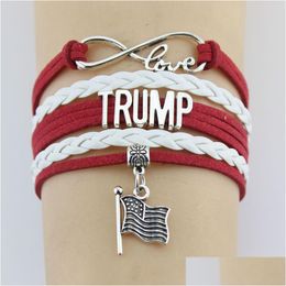 Charm Bracelets 10Pc/Lot Infinity Love Bethe Change Trump Flag Charms Bracelets Bangles Leather Braid Wrap Bracelet Men Women Fashion Dhuiy