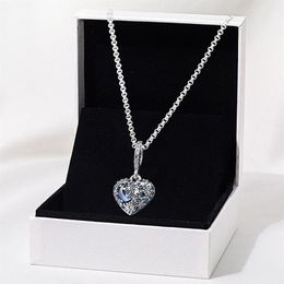 2020 Christmas Sparkling Blue Moon and Stars Heart Necklace 925 Sterling Silver Jewelry chain Pendant Necklaces For Women Men Q012264z