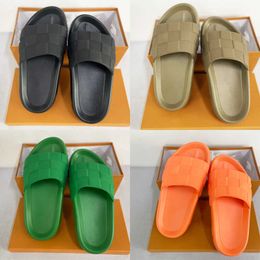 Luxury Slippers Waterfront Embossed Mule Rubber Slide Pool Pillow Flat Comfort Slipper Designer Slides Beach Sandals Summer Shoes Indoor Sandal With Box NO441