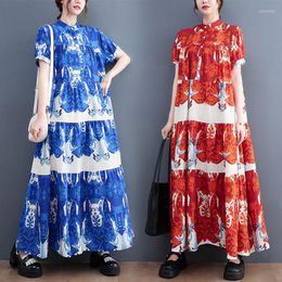 Casual Dresses Oversized Women CLothing 2023 Summer Korean Stitching Fashion Printing Loose Large Size Short Sleeve Mid-Length Dress H1587