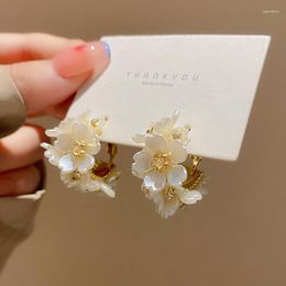 Hoop Earrings Lovelink Exquisite Gold Color Resin Flower For Women Korean Zircon Floral Circle Girls Fashion Accessory