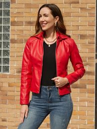 Women's Leather 2023 Faux Jacket Women Autumn Winter Fashion Motor Biker Zip Hoodies Coat Plus Size Female Casual Pu Outwear