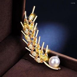 Brooches Fashion Crystal Wheat Ear Brooch Women Simple Wedding Party Suit Jewellery Friendship Gifts