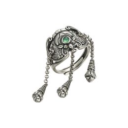 Винтажное кольцо из искусственного нефрита с кисточкой для мужчин и женщин с классическим этническим стилем, индивидуальностью, удачей и регулируемым дизайном.