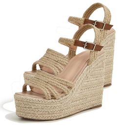 Sandals LIHUAMAO Elegance espadrilles shoes gladiator wedges sandals platform women heel pumps hemp rope outsole comfort csaual shoes AA230403