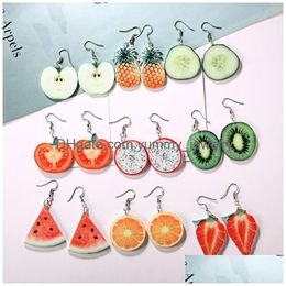 Dangle & Chandelier Korean Cute Fruit Drop Earrings Individuality Stberry Pineapple Watermelon Apple Orange Pitaya Shape Dangle Ear Ri Dhchx