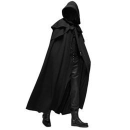 Men's Trench Coats Mediaeval Vintage Hooded Loose Black Cloak Windproof Chic Winter Long Cape Poncho Gothic Mens Monk Halloween Cosplay 230404