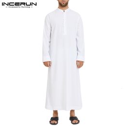 Ethnic Clothing Muslim Men Jubba Thobe Long Sleeve Solid Colour Breathable Robes 2023 Stand Collar Islamic Arabic Kaftan Abaya S 5XL INCERUN 230403