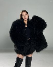 Women's Fur Roll Wool Overcoat Clothes Pure Desire Style Beige Black Furry Coat Thickened Autumn And Winter High Street