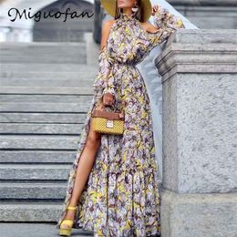 Miguofan Boho Maxi Dress Women Halter Off Shoulder Print Split Summer Long Dress Plus Size Loose Dresses Party Womens Clothing Y20280Q