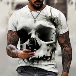 Mens TShirts Black Skull Shirt Men Punk Skeleton shirt Rock Gun Blue Shirts 3d Print shirt Vintage Gothic Clothing Summer ops 230404