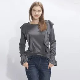 Suéteres femininos Autumu pulôveres de malha casual cor sólida babados para mulheres manga comprida tops outono jumper