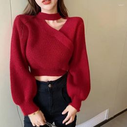 Women's Sweaters Christmas Sweater Autumn And Winter Long Sleeved Warm V-neck Off Shoulder High Waist Advanced Caution Machine