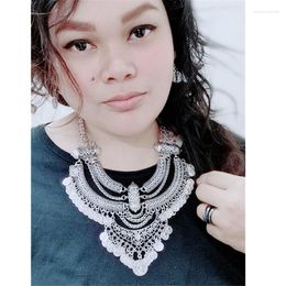 Necklace Earrings Set Vintage Tribal Silver Colour Statement Collar Choker Bib Earring Short Chain Coin Necklaces