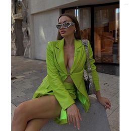 Women's Suits 2023 Fashion Sexy Lapel Long Sleeve Slim Suit Mini Top Elegant Metal Buckle Tight Skirt Ladies Party Gathering