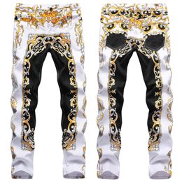 Mens Jeans Slimfit Sexy Print Elastic Denim Night Club Party Dance Retro Enthusiastic Style Young Guys Must; 230404