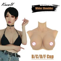 Catsuit Costumes Shemale Fake Boobs Wider Shoulder B C D F Cup Silicone Gel Filled Crossdress Transgender Big Tits