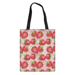 Shopping Bags Coloranimal Strawberry Fruit Ladies Cute Summer Light Comfortable Linen Shoulder Bag Female College Fashion School Bolsos