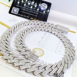 Passed Test 15mm 18-24inch 925 Sterling Silver Moissanite Cuban Chain Necklace 7/8/9inch Bracelet For Women/Men Nice Gift
