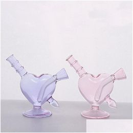 Smoking Pipes Cool Colorf Pink Purple Pyrex Thick Glass Bubbler Filter Portable Heart Dry Herb Tobacco Preroll Rolling Cigarette Cig Dhqof