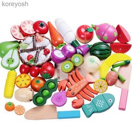 Kitchens Play Food 1PCS Wooden Toy Magnetic Cutting Fruit Vegetables Food Pretend Play Simulation Kitchen Role Play Educational Toys For ChildrenL231104