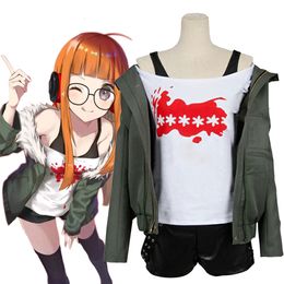 Temadräkt roll 5 Futaba Sakura Play Girl Halloween Full Set P5 Uniform Casual Coat Jacket 230404