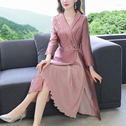 Casual Dresses Elegant OL Ladies Dress 2023 Autumn Middle-Aged Women's Fashion High-End Embroidered Drill Slim Workwear T212