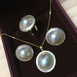 Chains Nature White Sounth Sea Pearl MAP SHAPE MABE 18k Pendant/EARRINGS/RING 16-17mm Wholesale Beads FPPJ