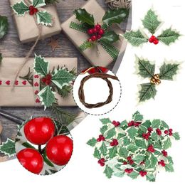 Decorative Flowers 10/20Pcs Artificial Holly Berry Green Leaves Christmas Ornaments Gifts Party Red Xmas Tree Decor Wreath Stems G L9I4