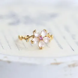 Cluster Rings Designer Original Pink Crystal Natural Peach Petal Opening Adjustable Ring China Fresh And Romantic Ladies Brand Jewellery