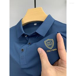 Men's Polos Premium Ice Silk Short Sleeve T-shirt Men's Summer Fashion Polo Shirt Solid Classic Casual Embroidery Brand Korean Top M-4XL